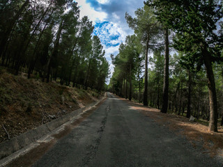 Fototapeta na wymiar POV driving on a mountain way very slowly on Nerpio's road, Spain