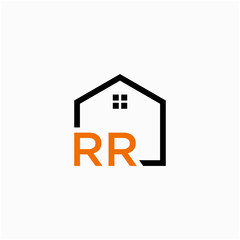 letter RR with Line House Real Estate Logo. home initial R R  concept. Construction logo template, Home and Real Estate icon. Housing Complex Simple Vector Logo Template. - vector