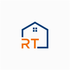 letter RT with Line House Real Estate Logo. home initial R T  concept. Construction logo template, Home and Real Estate icon. Housing Complex Simple Vector Logo Template. - vector