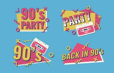 Retro poster. Nineties music, vintage tape cassette. 90s poster. Nineties Party.