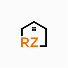 letter RZ with Line House Real Estate Logo. home initial R Z concept. Construction logo template, Home and Real Estate icon. Housing Complex Simple Vector Logo Template. - vector