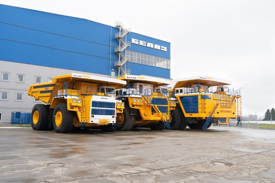 Zhodino, Belarus. November, 2019. BELAZ is the largest machine in the world, designed to work in quarries. Included in Guinness Book of Records. Payload 500 tons. Tires Michelin.  