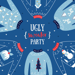 Ugly Sweater Christmas or New Year Party Invitation Vector Card - 305292073