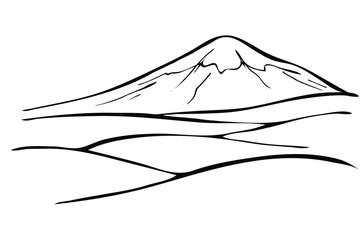 Mountain Landscape. Field. Hand drawn sketch. vector Illustration.