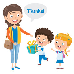 Thank You Illustration With Cartoon Characters