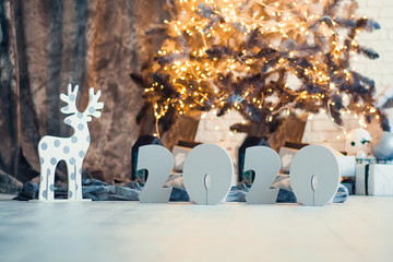 New Year's Gift Card, Happy New Year and Christmas. On the background of Christmas cookies