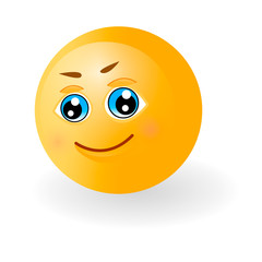 Fototapeta premium Yellow cute happy emoticon smiling. Face with emotions. Facial expression, mood. 3d realistic emoji. Funny cartoon character.Web icon. Vector eps10 illustration