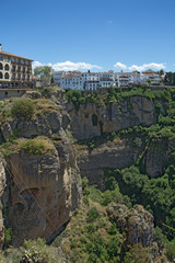 View to the town of Ronda from Ponte Nuevo (the New Bridge), Spain. This bridge spans the...