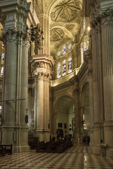 The cathedral of Malaga interior. It was constructed between 1528 and 1782 and one of two its towers is left semi-built.