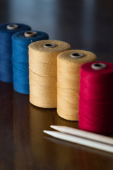 Yarn on a wood background