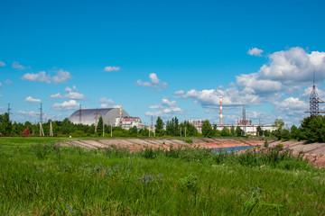 Fototapeta na wymiar Chernobyl power plant sarcophagus seen from distance
