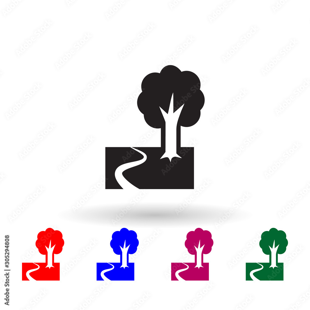 Poster wood path multi color icon. simple glyph, flat vector of landscape icons for ui and ux, website or m