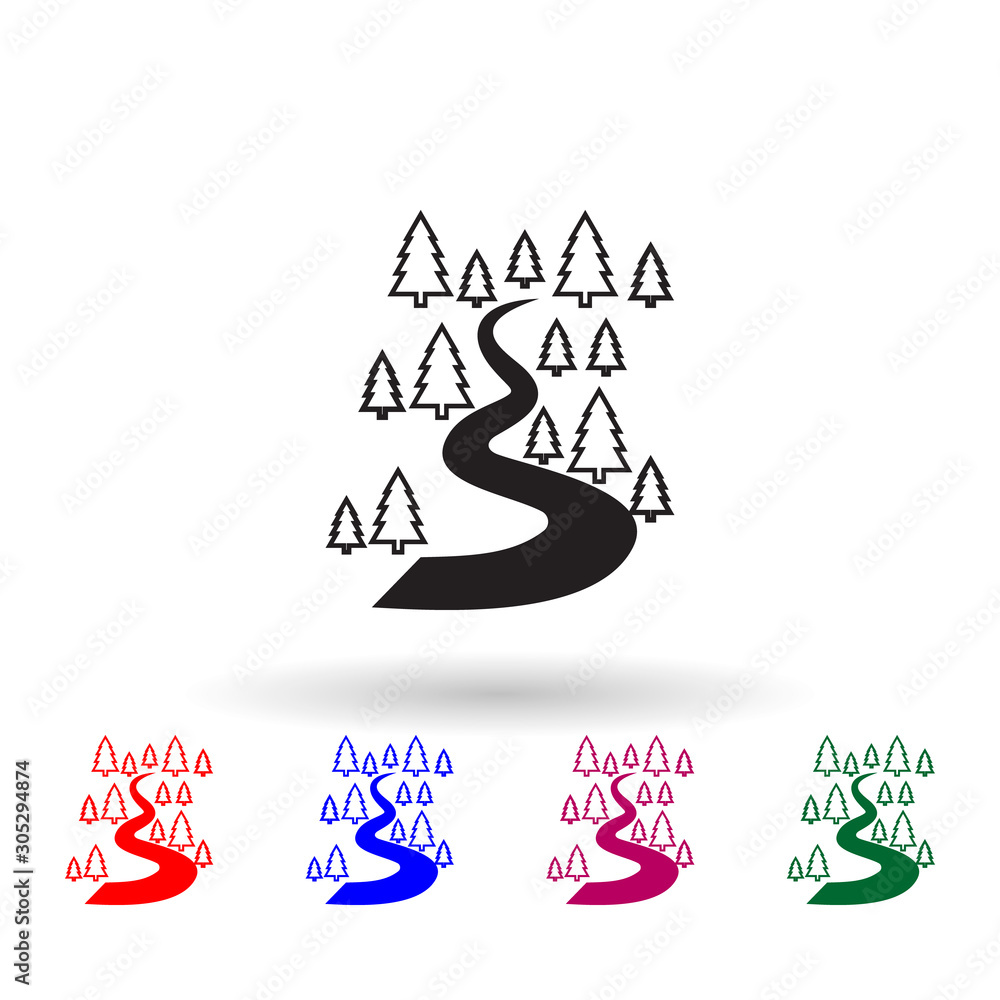 Poster forest road multi color icon. simple glyph, flat vector of landscape icons for ui and ux, website or