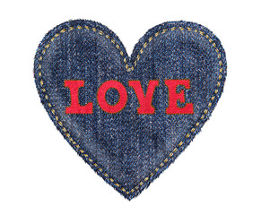 Denim heart and the inscription love. Isolated objects on white background