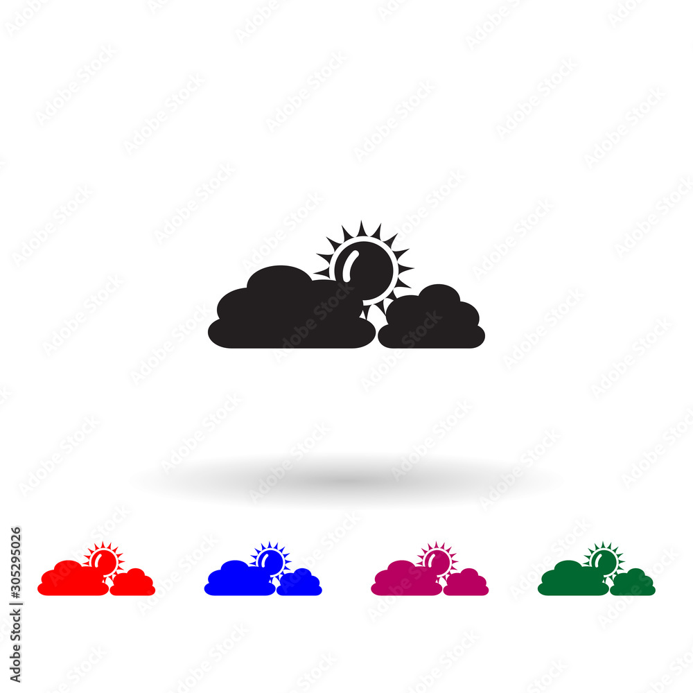 Poster sun and clouds multi color icon. simple glyph, flat vector of landscape icons for ui and ux, website