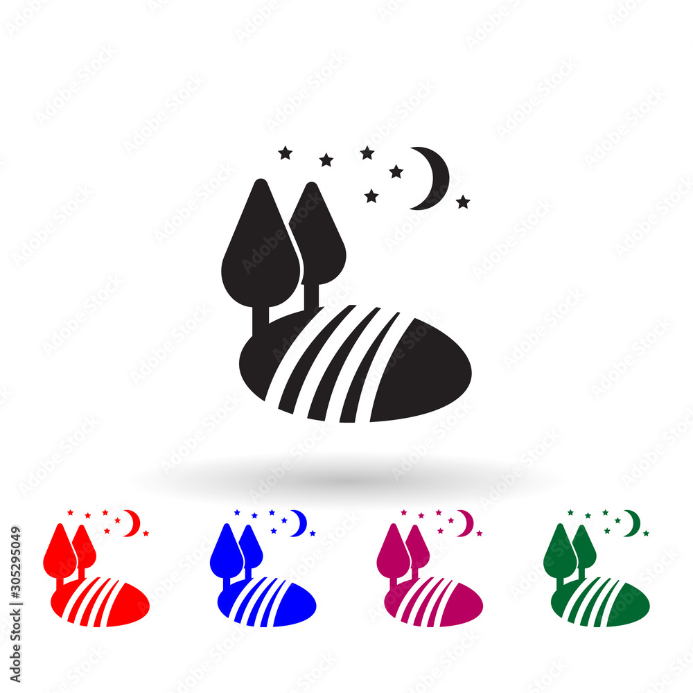 Aufkleber trees under the moon multi color icon. simple glyph, flat vector of landscape icons for ui and ux, w