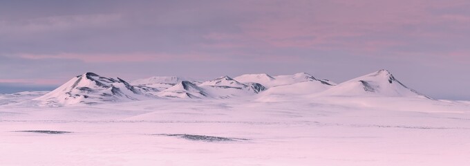 Icelandic landscape with pink sunset 