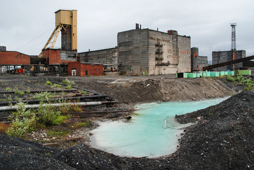 Abandoned chemical plant in the industrial district of Norilsk, Russia