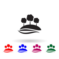 Trees on a hill multi color icon. Simple glyph, flat vector of landscape icons for ui and ux, website or mobile application