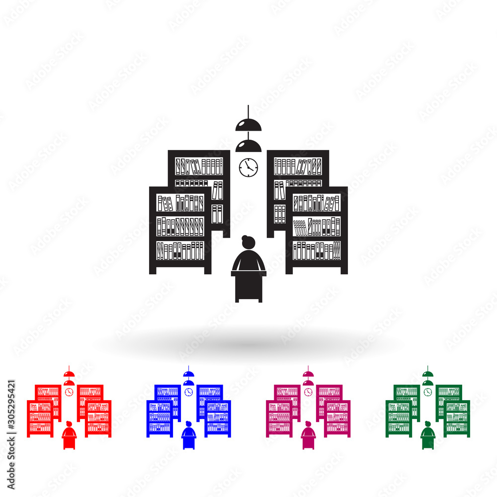 Poster library with books multi color icon. simple glyph, flat vector of library icons for ui and ux, websi