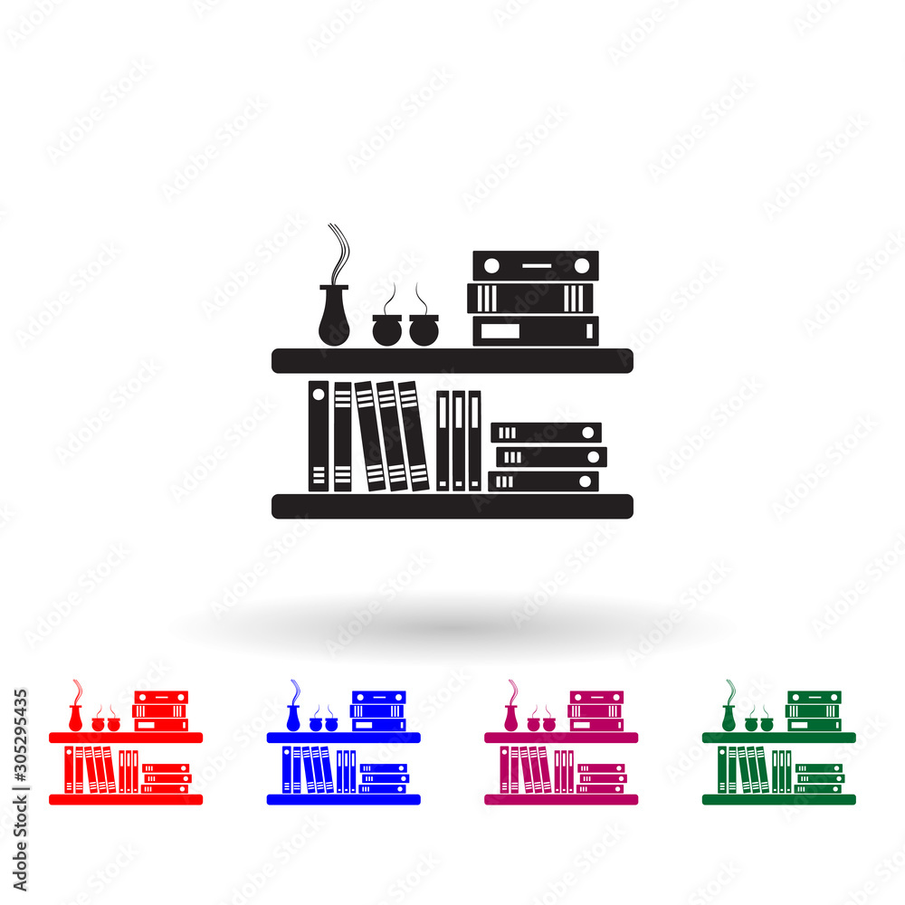 Poster books on the shelf multi color icon. simple glyph, flat vector of library icons for ui and ux, websi