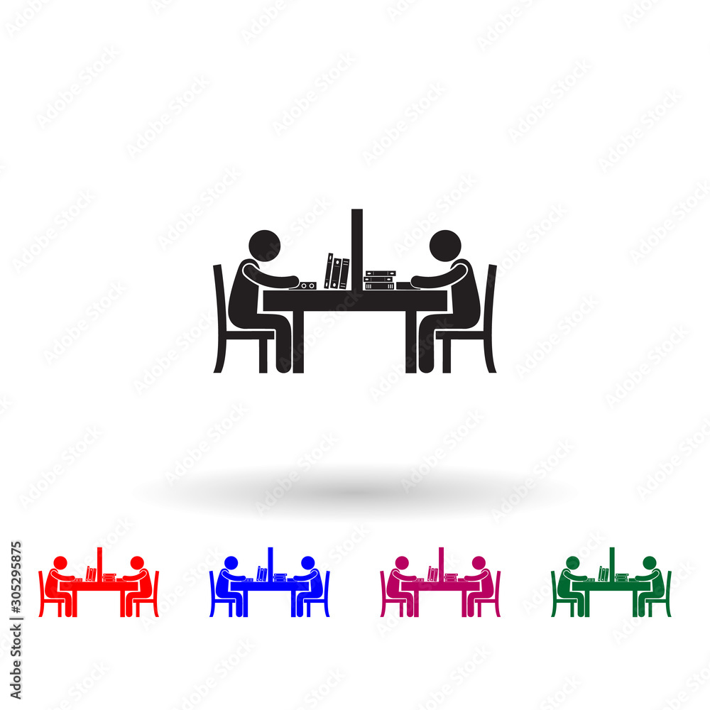 Poster people in the reading room multi color icon. simple glyph, flat vector of library icons for ui and u