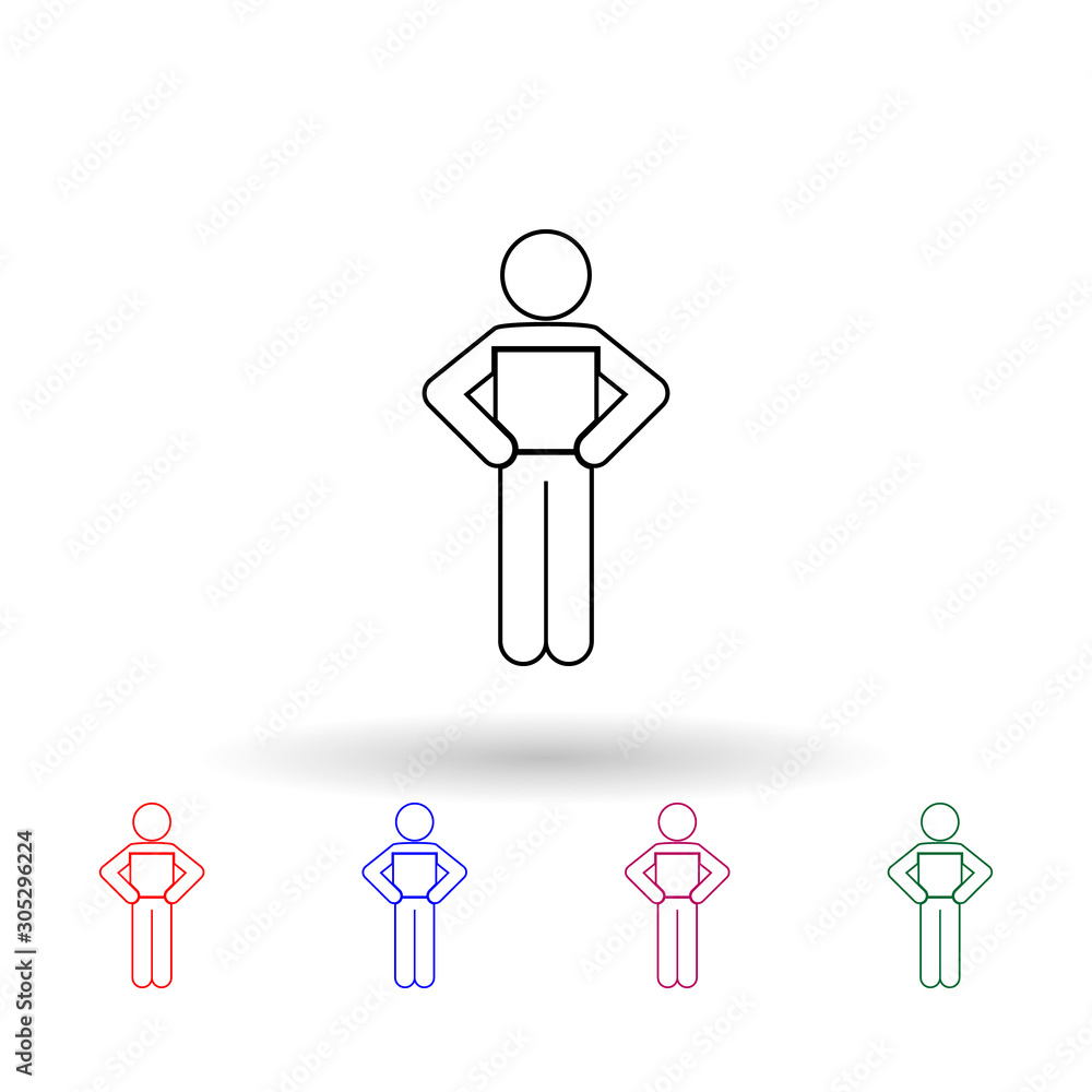 Poster person with packing box multi color icon. simple thin line, outline vector of logistic icons for ui 