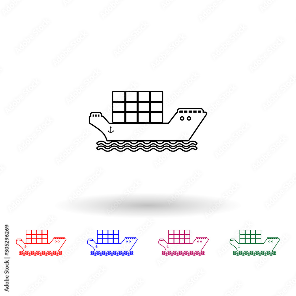Poster cargo ship with containers multi color icon. simple thin line, outline vector of logistic icons for 