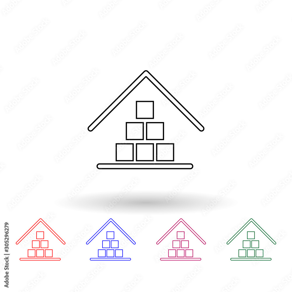 Poster warehouse with packing box multi color icon. simple thin line, outline vector of logistic icons for 