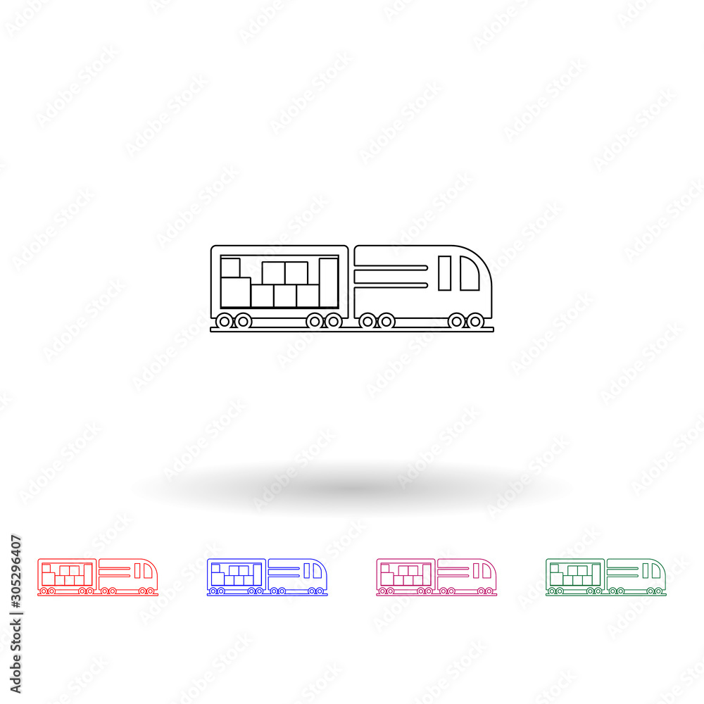 Poster trailer brings packing boxes multi color icon. simple thin line, outline vector of logistic icons fo