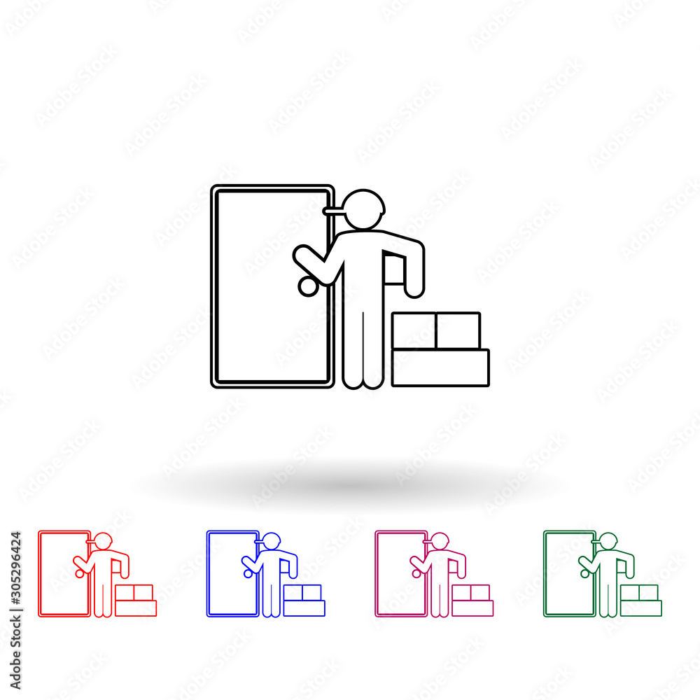 Poster the postman delivers mail boxes multi color icon. simple thin line, outline vector of logistic icons