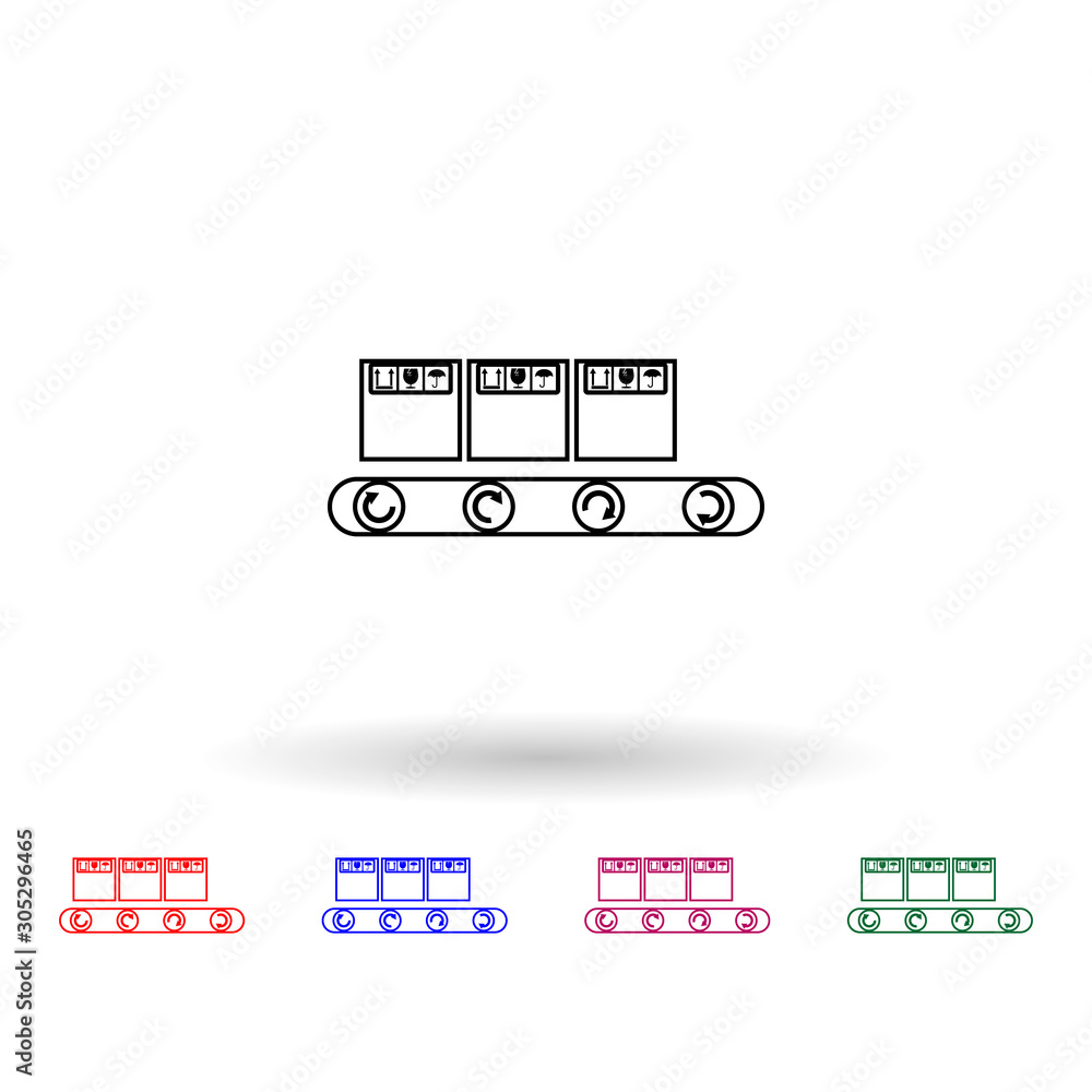 Poster packing boxes on the conveyer belt multi color icon. simple thin line, outline vector of logistic ic