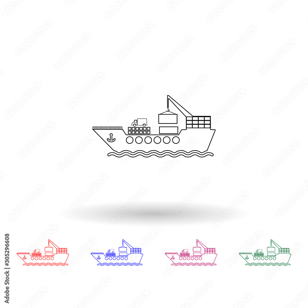 Poster cargo ship multi color icon. simple thin line, outline vector of logistic icons for ui and ux, websi