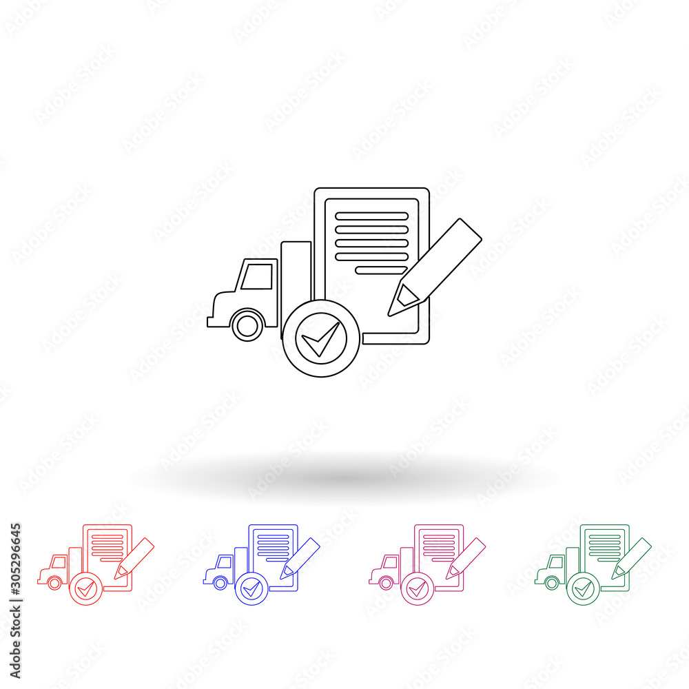 Poster document check truck multi color icon. simple thin line, outline vector of logistic icons for ui and