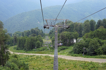 cable car, mountains, recreation, view, forest,