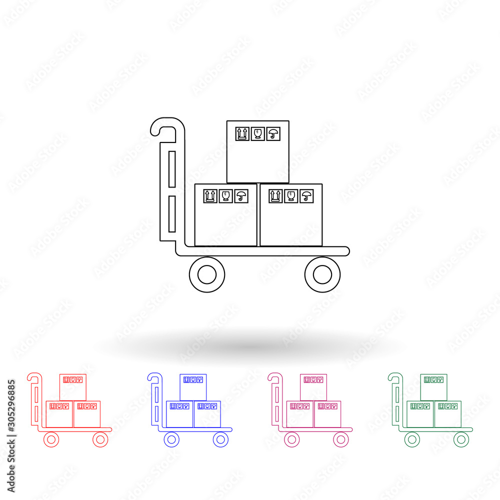 Poster trolley with a packing box multi color icon. simple thin line, outline vector of logistic icons for 