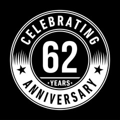 62 years anniversary celebration logo template. Sixty-two years vector and illustration.