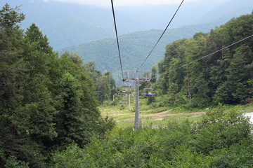 cable car, mountains, recreation, view, forest,