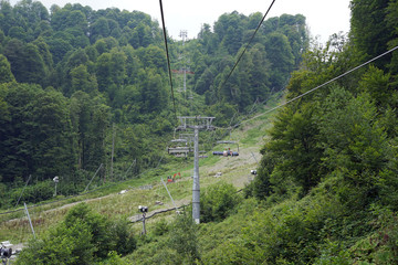 cable car, mountains, recreation, view, forest,
