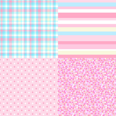 Set of colorful textures. Seamless pattern with dots. Striped multicolored background. Wallpaper of the surface