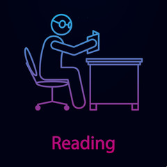 Worker is reading nolan icon. Simple thin line, outline vector of man in the office in fron of computer icons for ui and ux, website or mobile application