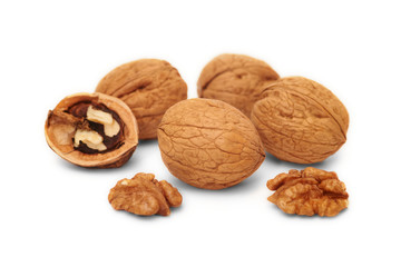 Walnuts on white background, isolated, closeup
