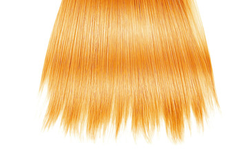 Blond hair close-up on white background, isolated