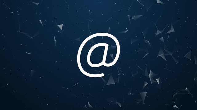 Explosive introduction of @ mail contact concept. Polygonal animation, 4k composition and explosion of symbol icon.
