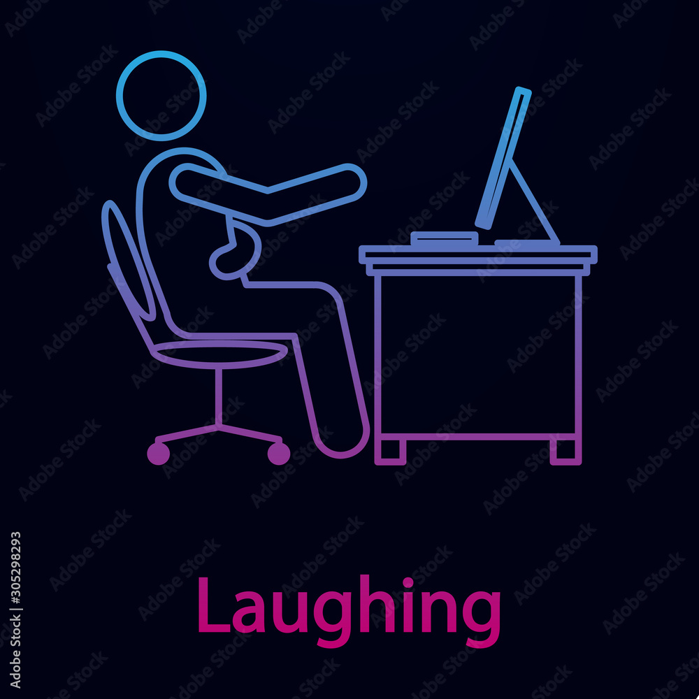 Poster worker is laughing nolan icon. simple thin line, outline vector of man in the office in fron of comp