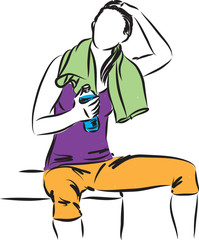fitness woman resting and drinking water vector illustration