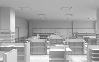 shopping mall, interior visualization, 3D illustration