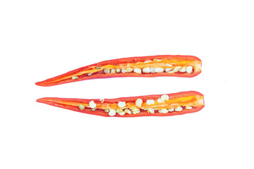 Sliced red chili or chilli pepper isolated on a white background. with clipping path