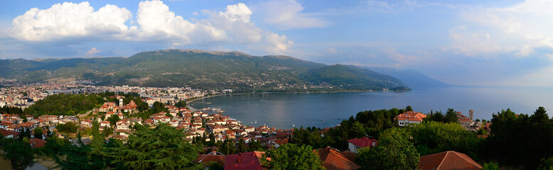 Fototapeta na wymiar Panoramic view of Ohrid, North Macedonia.