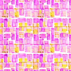 Watercolor seamless pattern with colorful squares. Abstract geometric texture for decoration design. Contemporary art. Abstract creative cover background. 